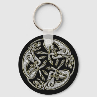 Celtic dogs traditional ornament gold and silver key ring