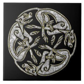 Celtic dogs traditional ornament gold and silver tile