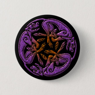 Celtic dogs traditional ornament in purple, orange 6 cm round badge