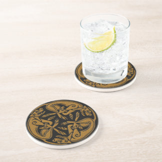 Celtic dogs traditional ornament wooden look coaster