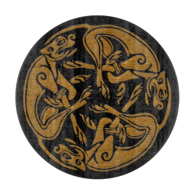 Celtic dogs traditional ornament wooden look cutting board (Front)