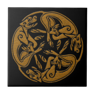 Celtic dogs traditional ornament wooden look tile