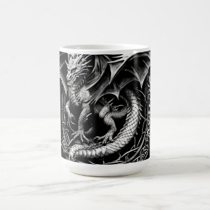 Celtic Dragon Elegance: Black & Grey Abstract Tatt Coffee Mug
