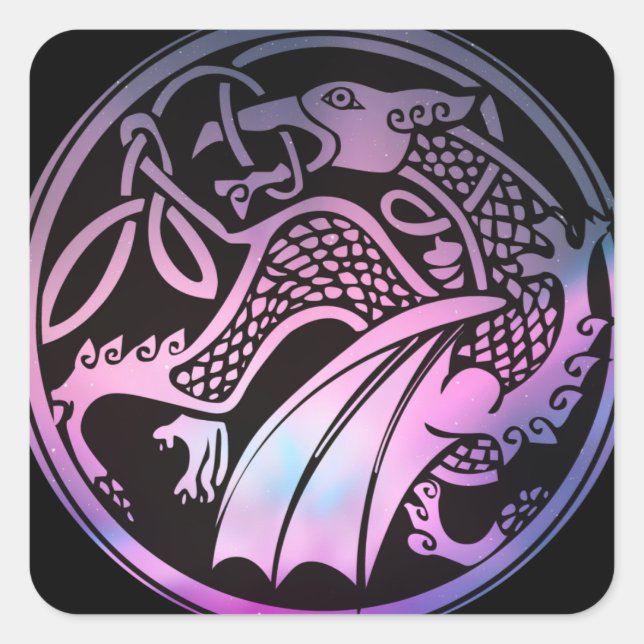Celtic Dragon Round Square Sticker (Front)