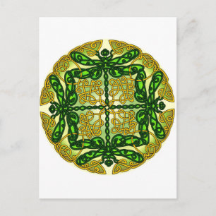 Celtic Dragonflies Green Postcard