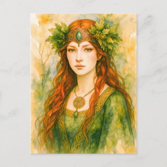 Celtic druidess with oak leaf crown holiday postcard (Front)