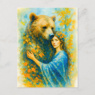 Celtic druidess with spirit bear holiday postcard