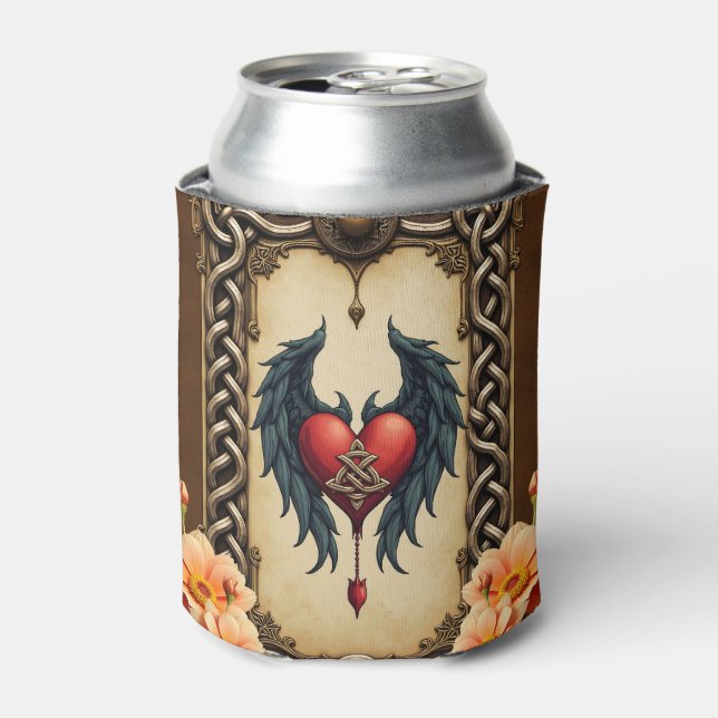 Celtic elegance with a heart and wings.  can cooler (Can Front)