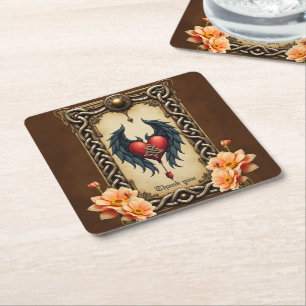 Celtic elegance with a heart and wings. square paper coaster