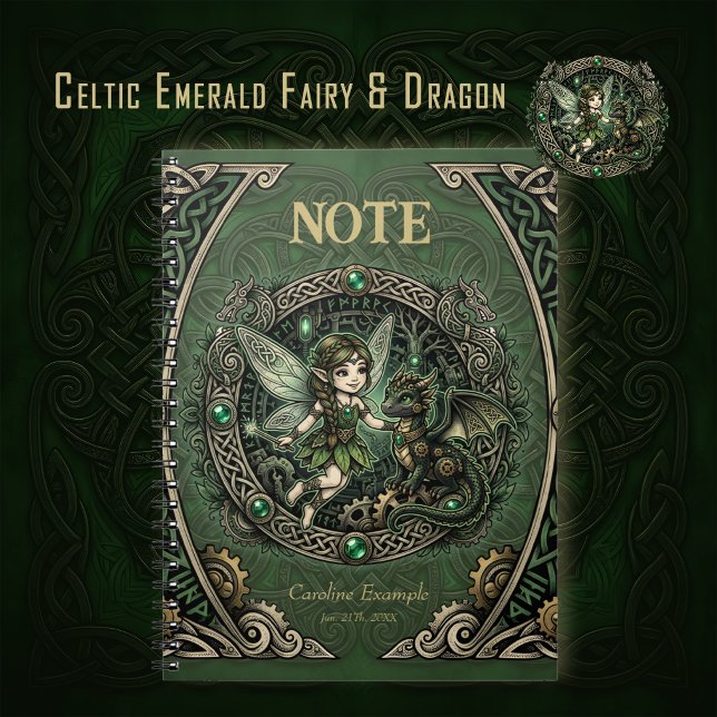 Celtic Emerald Fairy & Dragon – Enchanted Fantasy. Notebook (Creator Uploaded)
