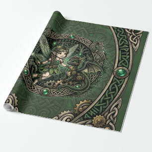 Celtic Emerald Fairy & Dragon – Enchanted Fantasy. Wrapping Paper