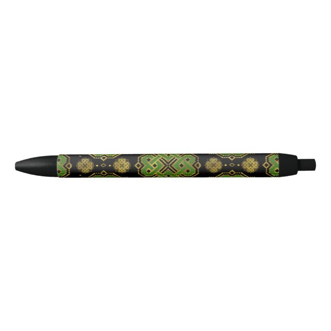 Celtic Endless Knot - Shamrock Four-leaf Clover Black Ink Pen (Front)