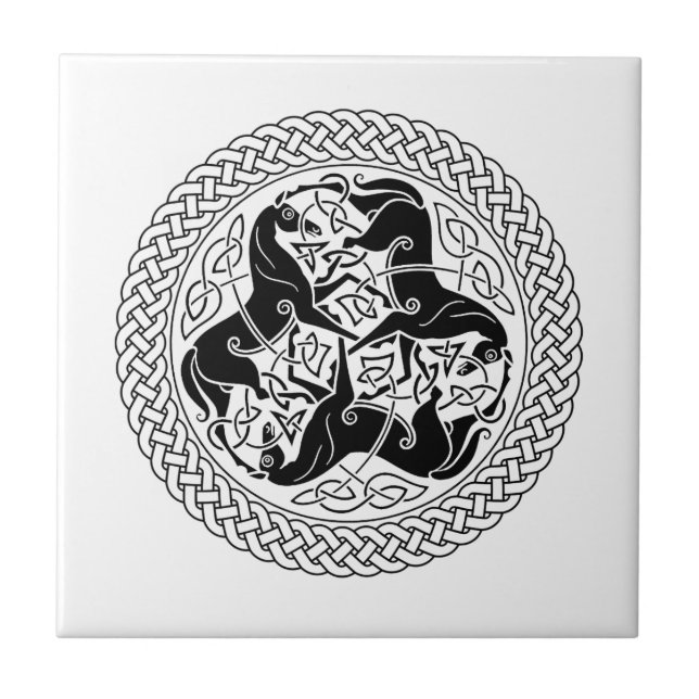 Celtic Epona Knot Ring with Horses Tile (Front)