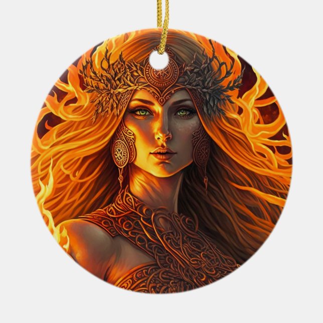  Celtic Fire Goddess Brighid Imbolc Ceramic Tree Decoration (Front)