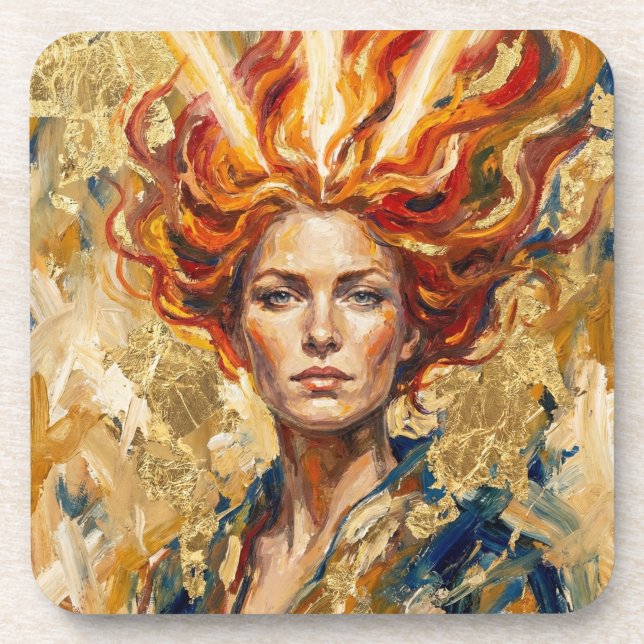 Celtic Fire Goddess Brigid Gold Leaf Fantasy Art Coaster (Front)