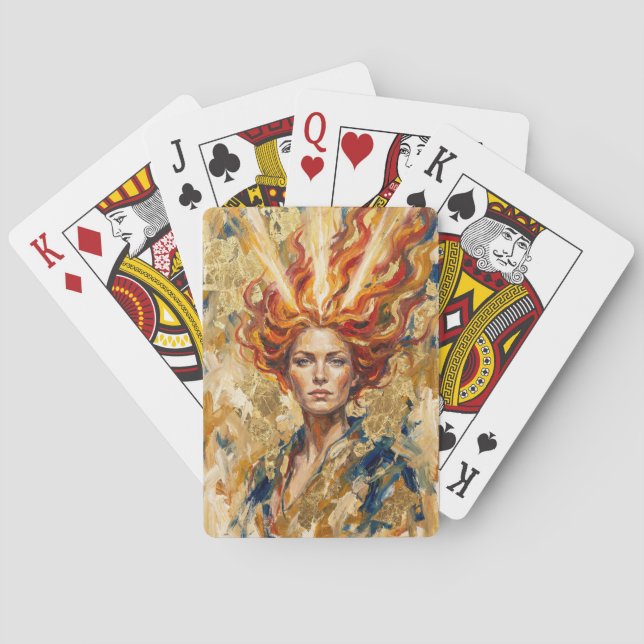 Celtic Fire Goddess Brigid Gold Leaf Fantasy Art Playing Cards (Back)