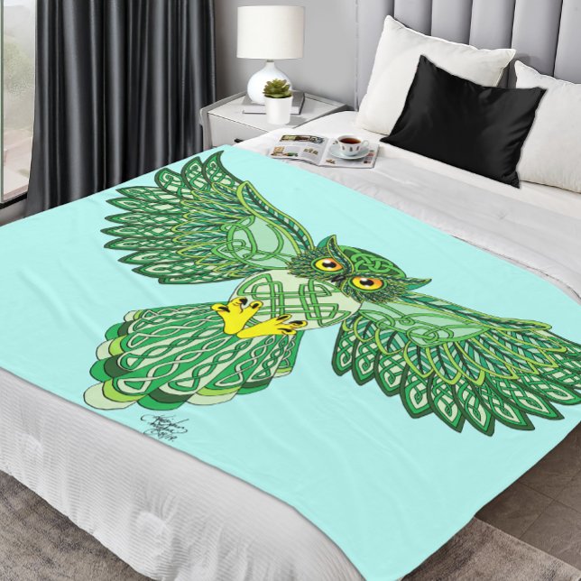 Celtic Flight Owl Green Fleece Blanket (Creator Uploaded)