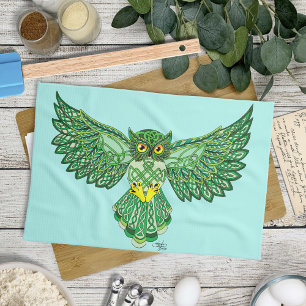 Celtic Flight Owl Green Tea Towel