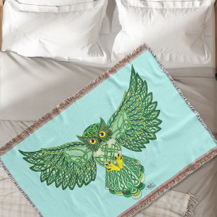 Celtic Flight Owl Green Throw Blanket