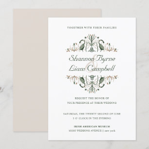Celtic Folk Art   Modern Floral Irish Wedding Invitation