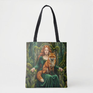 Celtic Forest Queen Red Fox Witch Fantasy Art ( Tote Bag