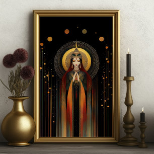 Celtic Goddess Brigid Rainbow Gold Black Art  Poster