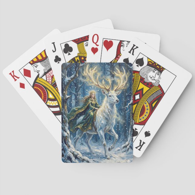 Celtic Goddess & Glowing White Stag Playing Cards (Back)