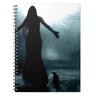 celtic goddess morrigan crow raven rain water notebook