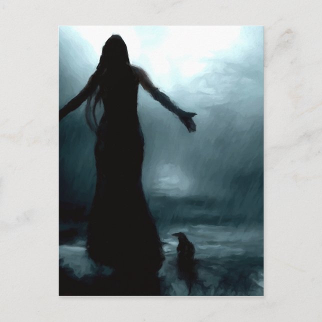 celtic goddess morrigan crow raven rain water postcard (Front)
