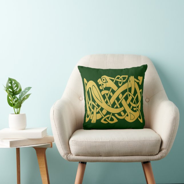 Celtic Gold Snake on Dark Green Throw Pillow (Chair)