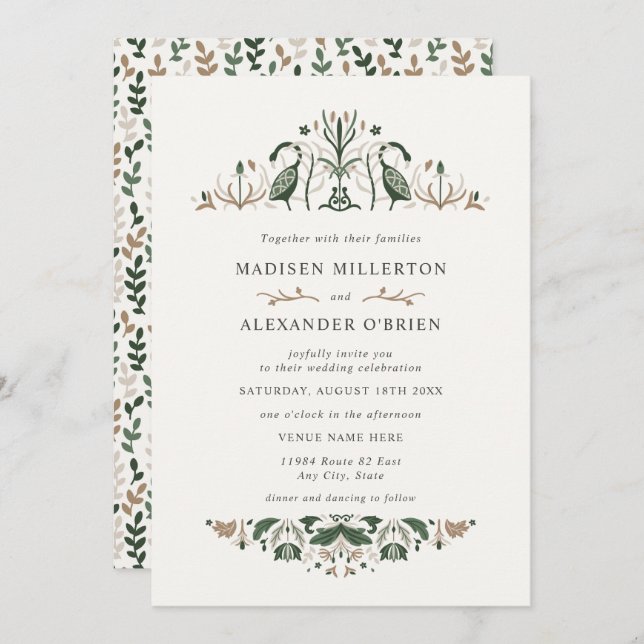 Celtic Goose Folk Art Wedding Invitation (Front/Back)