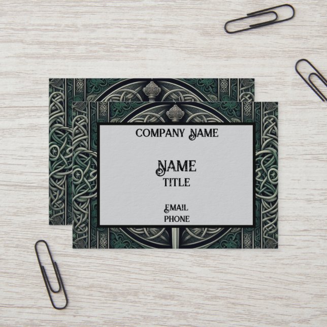 Celtic Green and Silver Sword Business Card (Front/Back In Situ)
