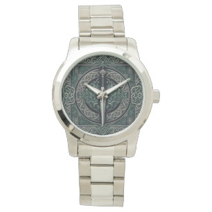 Celtic Green and Silver Sword Watch
