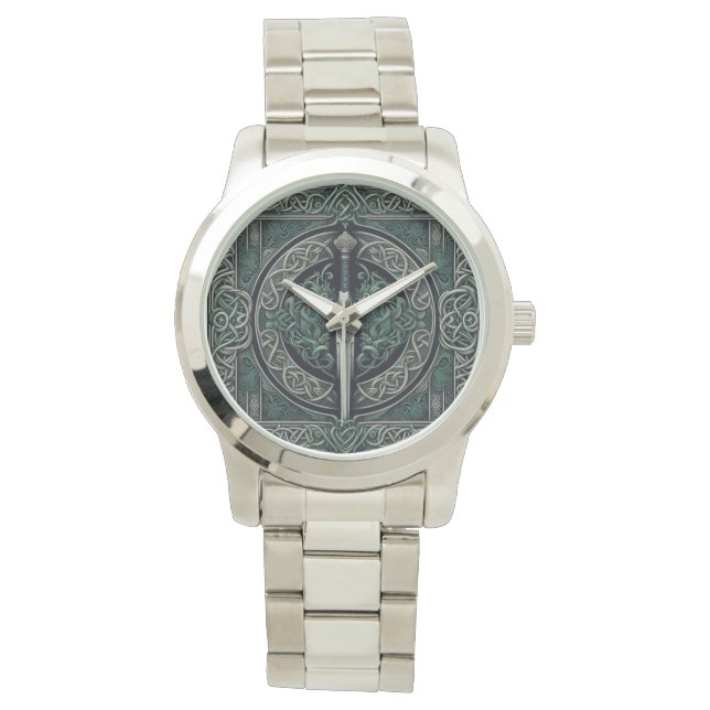 Celtic Green and Silver Sword Watch (Front)