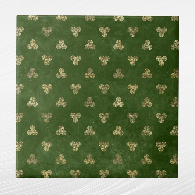 Celtic Green Gold Triple Spiral Tile (Creator Uploaded)