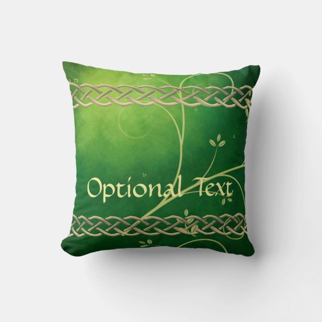 Celtic Green Knots & Leaves Cushion (Front)