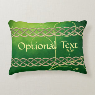 Celtic Green Knots & Leaves Decorative Cushion