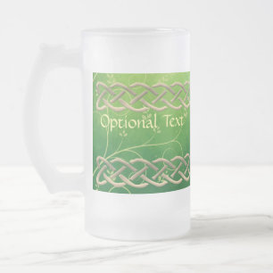 Celtic Green Knots & Leaves Frosted Glass Beer Mug