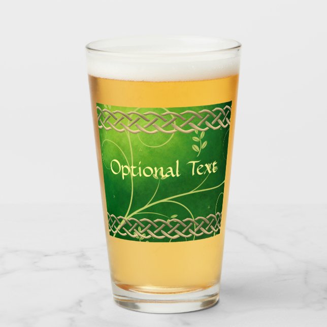 Celtic Green Knots & Leaves Glass (Front Filled)