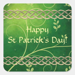 Celtic Green Knots & Leaves Square Sticker