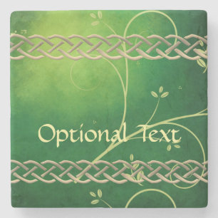 Celtic Green Knots & Leaves Stone Coaster