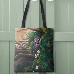Celtic Green Man Owl Tote Bag