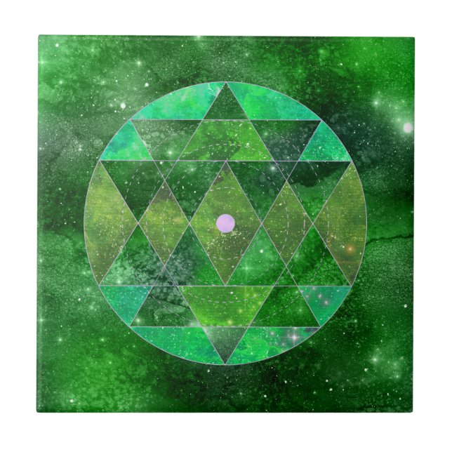 Celtic Green Mandala Galaxy Boho Sacred Geometry Tile (Front)