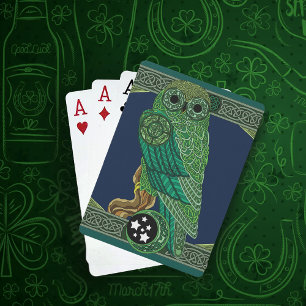 Celtic Green Owl Playing Cards