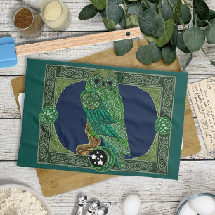 Celtic Green Owl Tea Towel