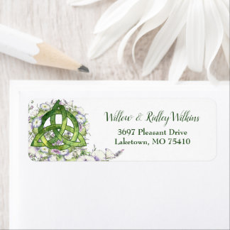 Celtic Green Triquetra Watercolor Floral Address L