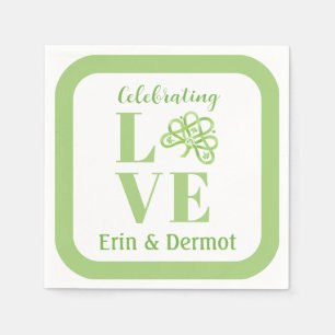 Celtic Green Watercolor Shamrock NAME Bridal Napkin