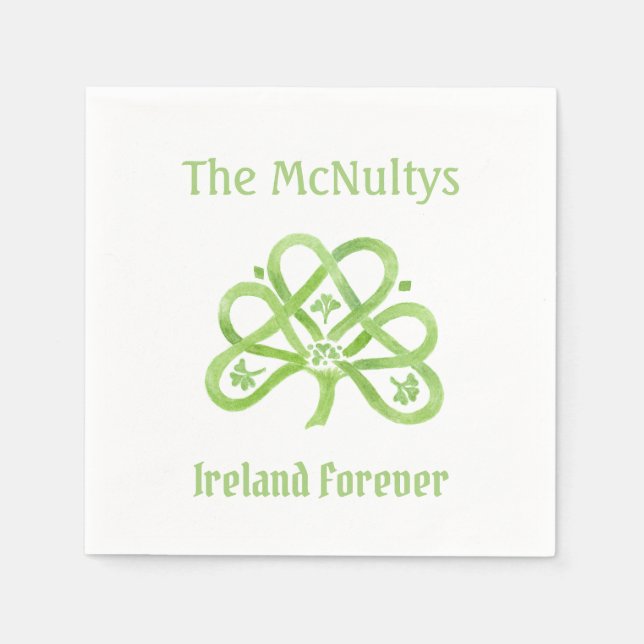 Celtic Green Watercolor Shamrock  Napkin (Front)