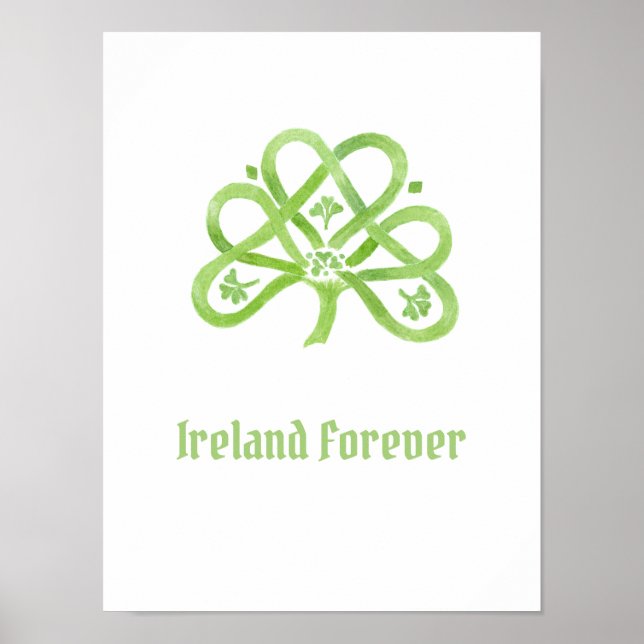 Celtic Green Watercolor Shamrock  Poster (Front)