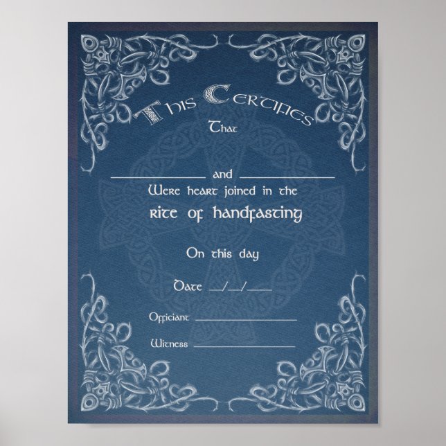 CELTIC HANDFASTING CERTIFICATE - Blue Poster (Front)